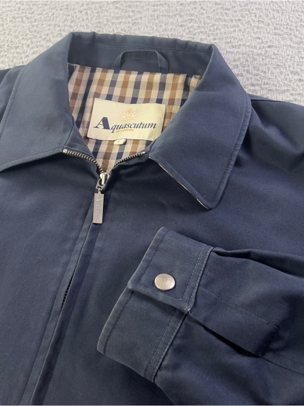 Aquascutum Jacket Mens Large Blue Bomber Full Zip Plaid Lined Classic England